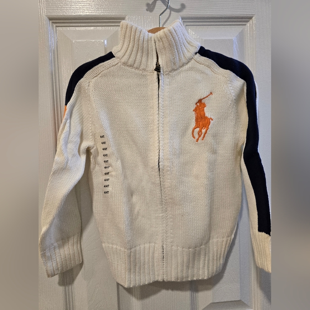 Polo by Ralph Lauren White Sweater with Orange Logo